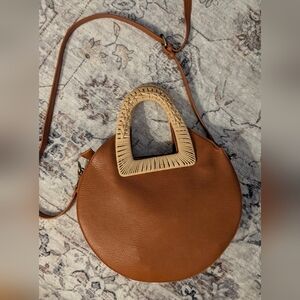 Brown Leather Handbag with Woven Handle